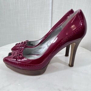Marc‎ Fisher Red Patent Leather Bow Peep Toe Stiletto Heels Size 8.5